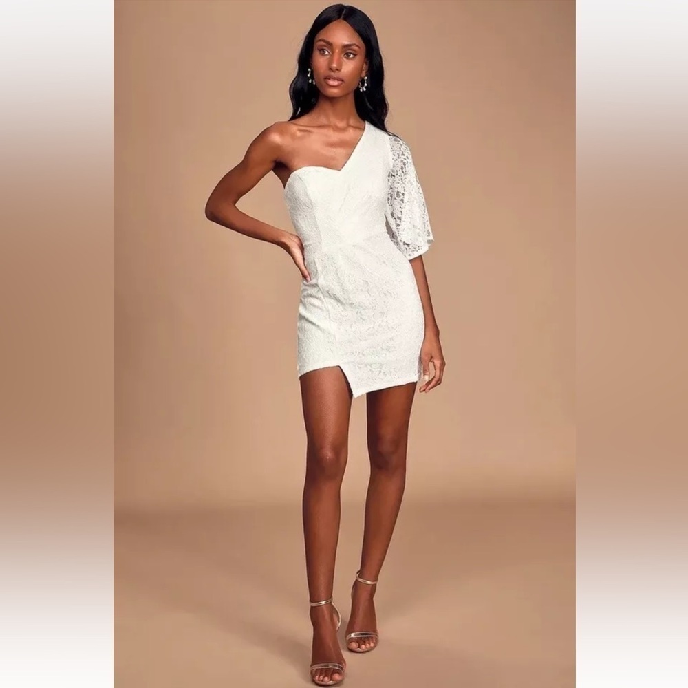 Lulus White Lace One Shoulder Mini Dress Small